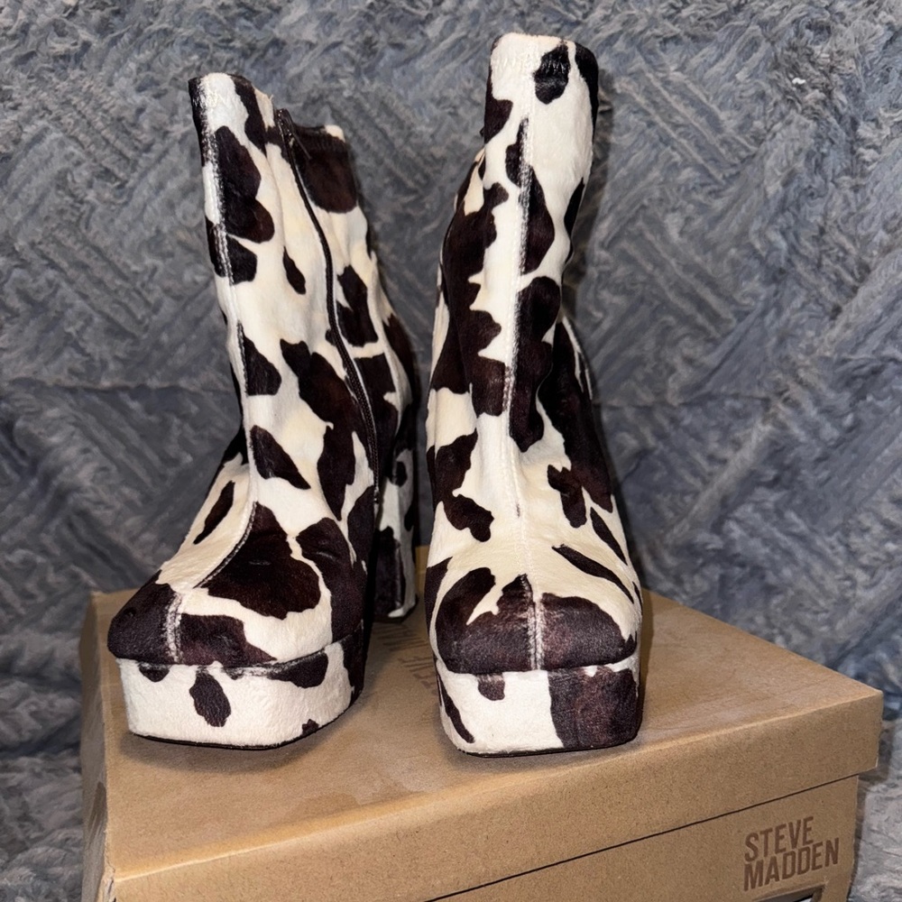 Steve Madden Brown and White Cow Print Platform Shoes